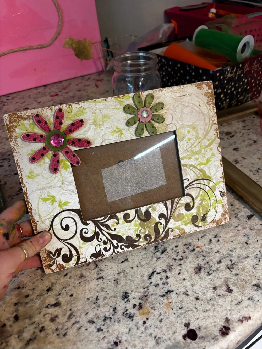 Decorative Pink & Green Floral Photo Frame